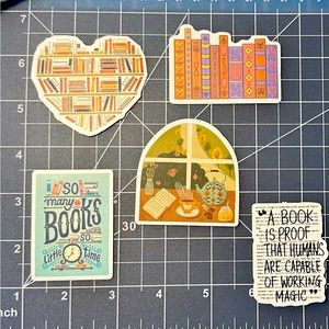 5 for $8! Book and Reading Themed Stickers Handmade in New Zealand
